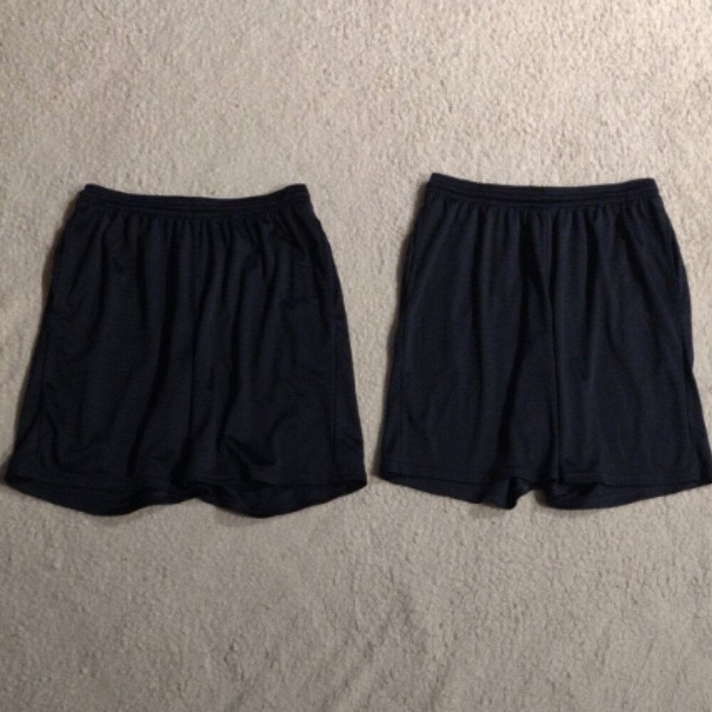 Set of 2 Hanes Size Medium Navy Dark Blue Athletic Shorts Drawstring Adjustable